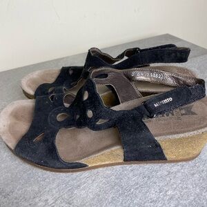 Mephisto Harper Comfort Sandals Black Adjustable Suede Women's EU38